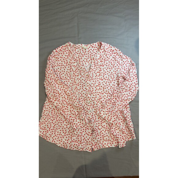 Jane and Delancey Tops - Jane & Delancey Women Tunic Blouse Button Pink Heart Valentine Long Sleeve Large